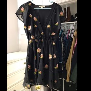 Flowy floral embroidered black dress